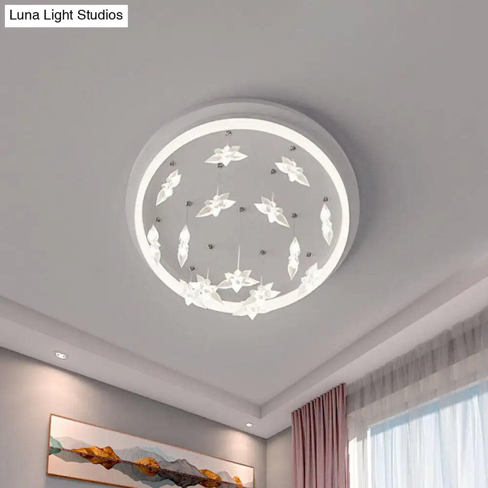 Kids Bedroom Led Ceiling Fixture: Modern Circle Flush Mount Lighting With Star Drape Warm/White