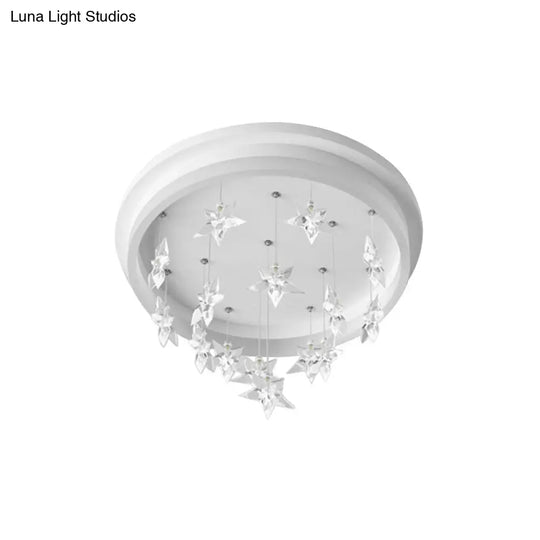 Kids Bedroom Led Ceiling Fixture: Modern Circle Flush Mount Lighting With Star Drape Warm/White