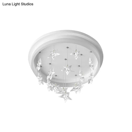 Kids Bedroom Led Ceiling Fixture: Modern Circle Flush Mount Lighting With Star Drape Warm/White