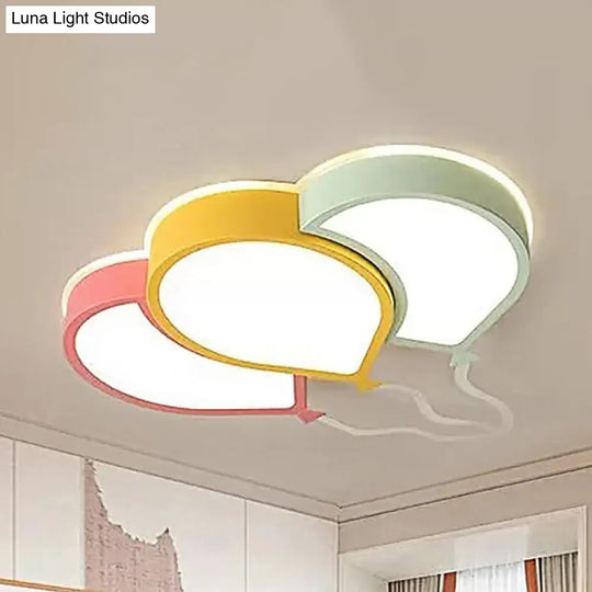 Kids Bedroom Led Ceiling Lamp In Macaron Loft Style - Acrylic Flat Balloon Design Pink-Yellow-Green