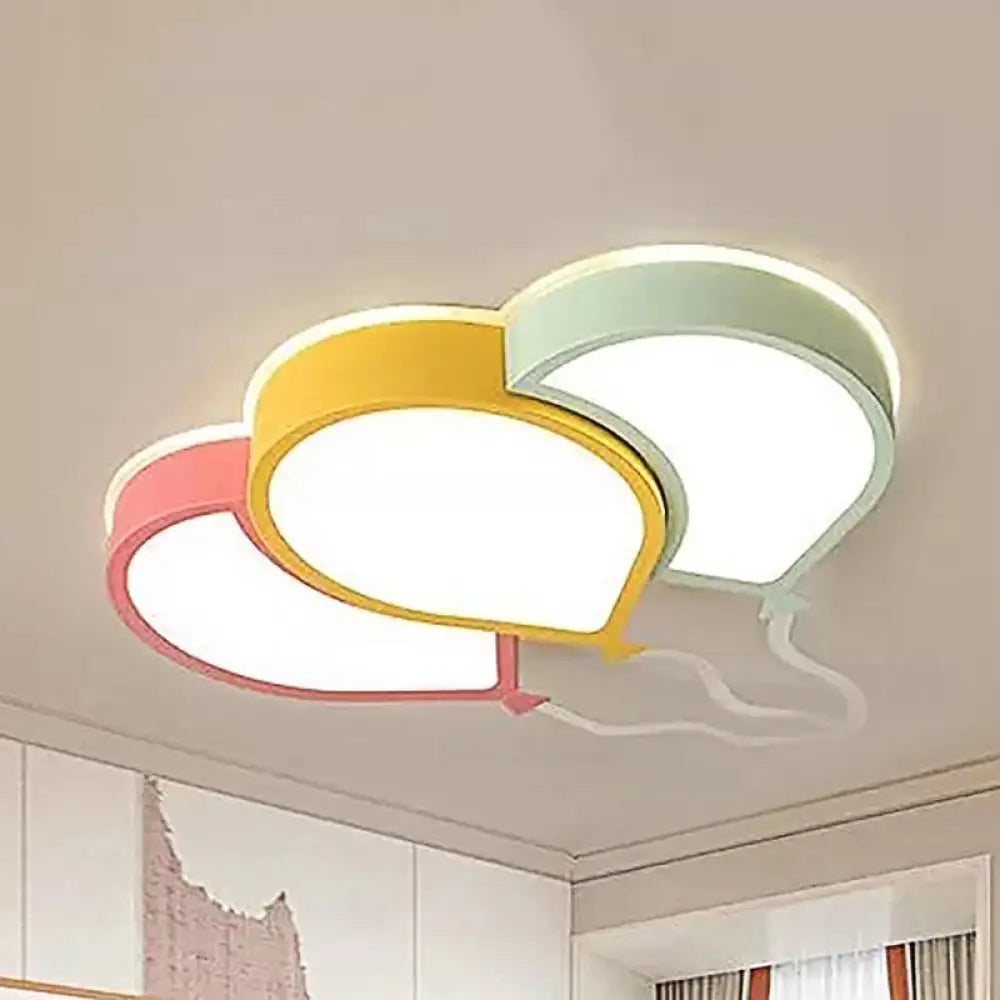 Kid’s Bedroom Led Ceiling Lamp In Macaron Loft Style - Acrylic Flat Balloon Design Pink-Yellow-Green
