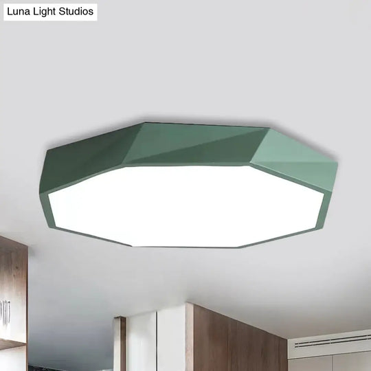 Kids Bedroom Led Ceiling Light - Acrylic Octagon Flush Mount With Macaron Candy Colors Green / 12