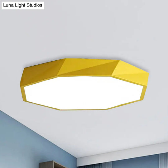 Kids Bedroom Led Ceiling Light - Acrylic Octagon Flush Mount With Macaron Candy Colors Yellow / 12