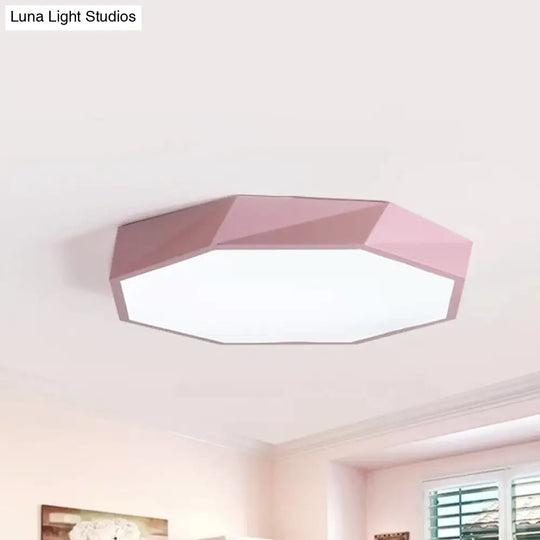 Kids Bedroom Led Ceiling Light - Acrylic Octagon Flush Mount With Macaron Candy Colors Pink / 12