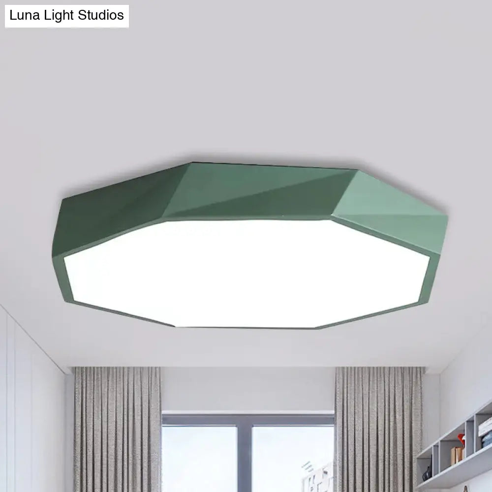 Kids Bedroom Led Ceiling Light - Acrylic Octagon Flush Mount With Macaron Candy Colors