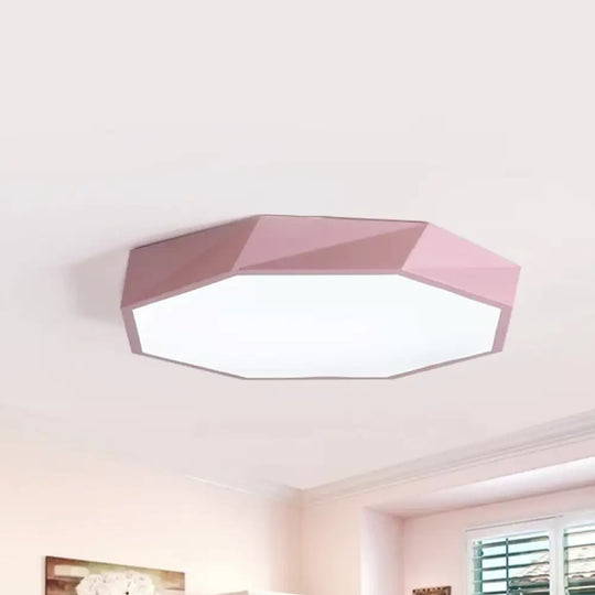 Kid’s Bedroom Led Ceiling Light - Acrylic Octagon Flush Mount With Macaron Candy Colors Pink / 12’