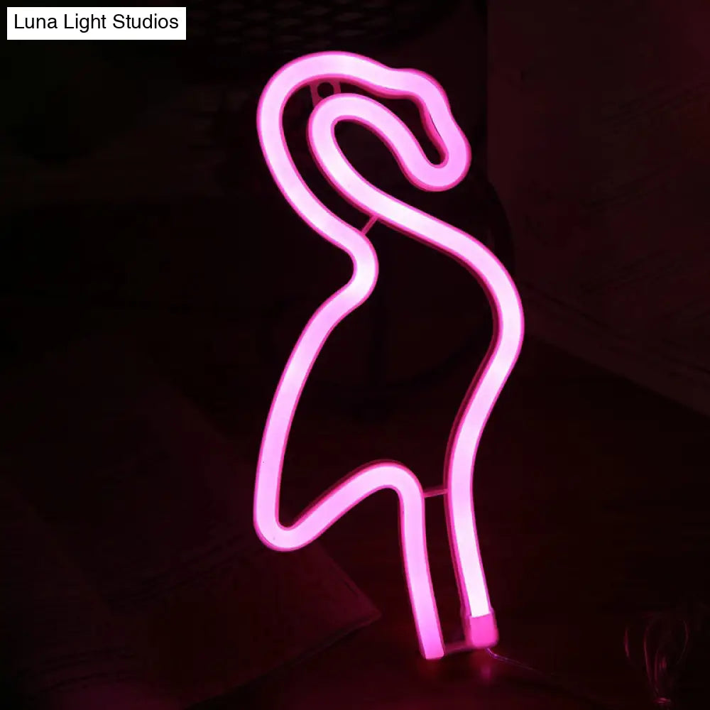 Kids Bedroom Led Night Light With Flamingo Cartoon Design - Wall Hanging Lamp