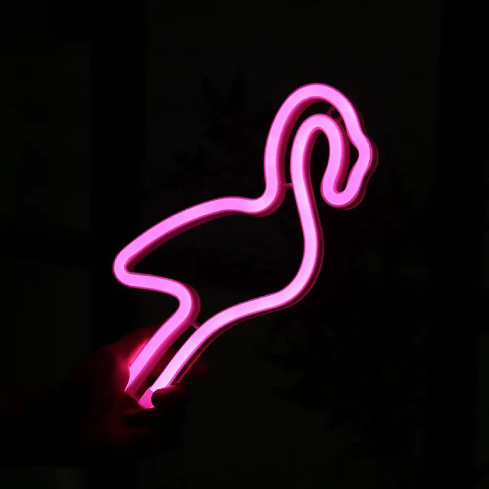 Kids Bedroom Led Night Light With Flamingo Cartoon Design - Wall Hanging Lamp White / Pink