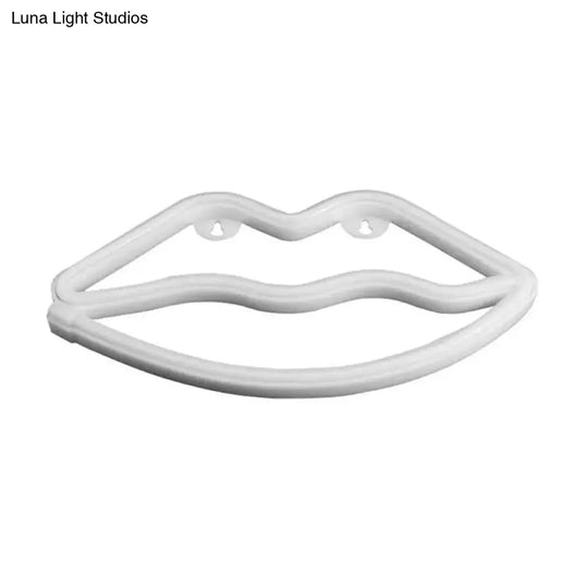 Kids Bedroom Lip Shaped Neon Wall Light Battery Powered Led Plastic Art White