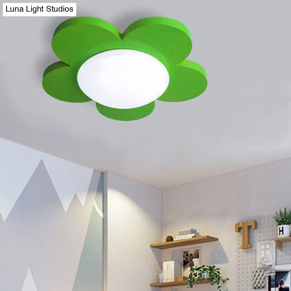 Kids Bedroom Macaron Flush Mount Ceiling Light With Floral Acrylic Shade