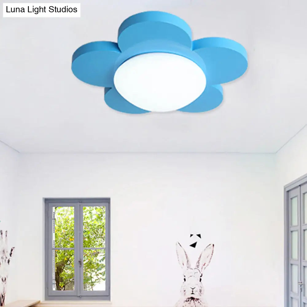 Kids Bedroom Macaron Flush Mount Ceiling Light With Floral Acrylic Shade Blue / 14.5 White