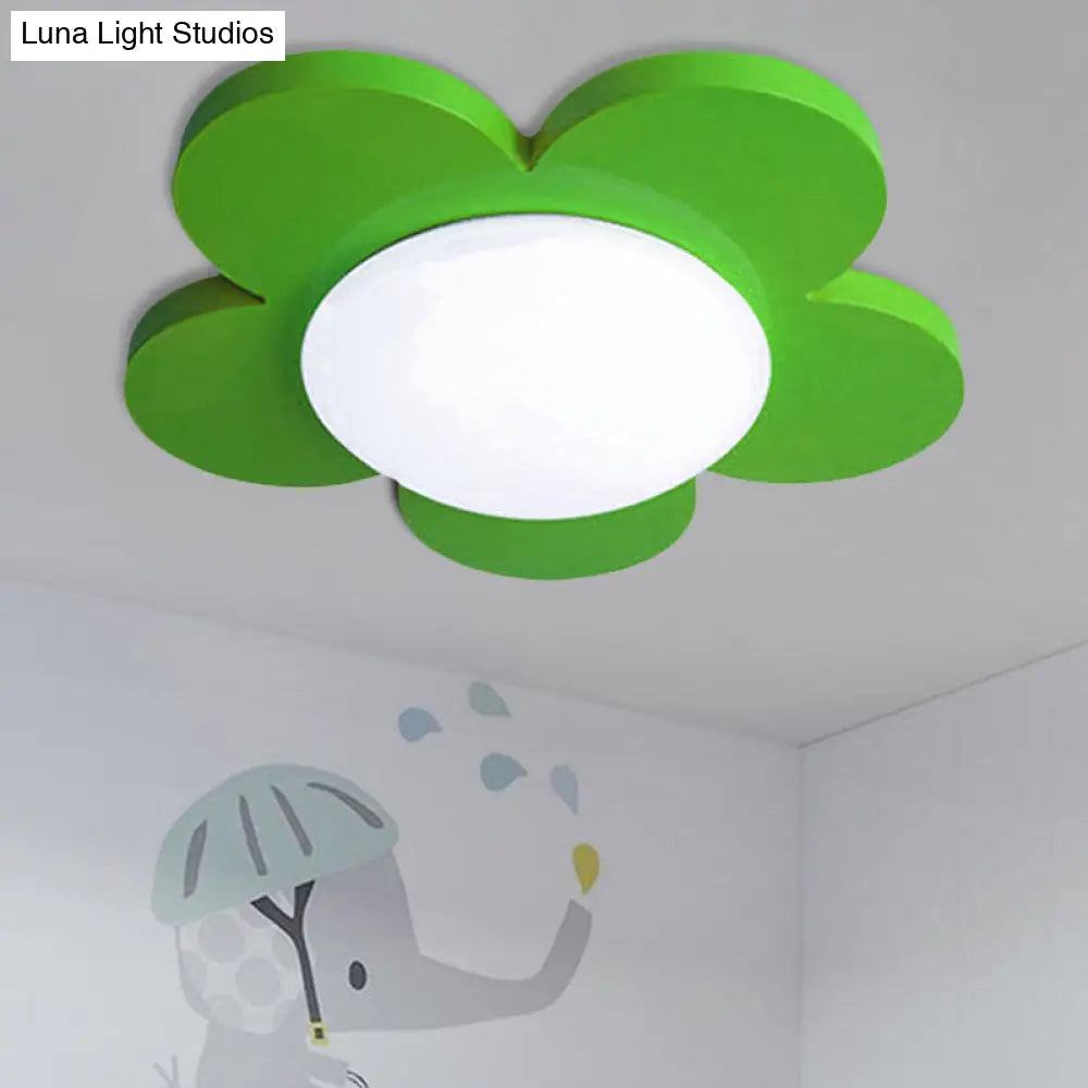 Kids Bedroom Macaron Flush Mount Ceiling Light With Floral Acrylic Shade Green / 14.5 White