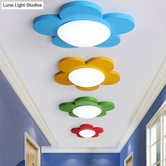 Kids Bedroom Macaron Flush Mount Ceiling Light With Floral Acrylic Shade