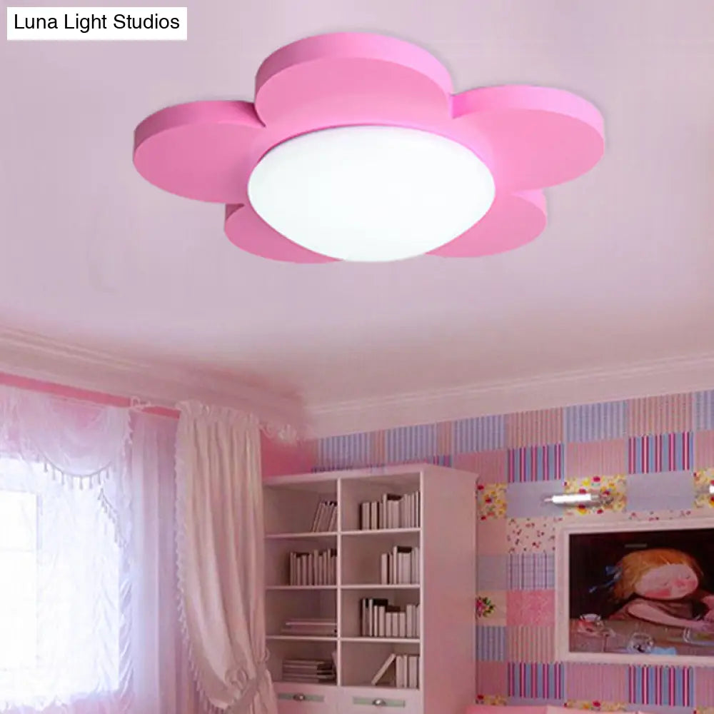 Kids Bedroom Macaron Flush Mount Ceiling Light With Floral Acrylic Shade Pink / 14.5 White