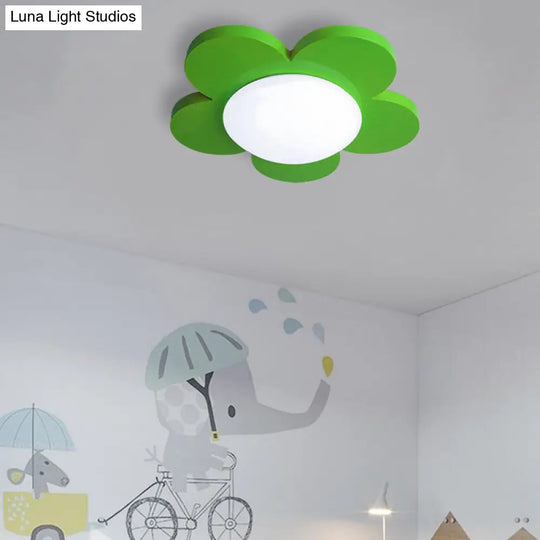 Kids Bedroom Macaron Flush Mount Ceiling Light With Floral Acrylic Shade