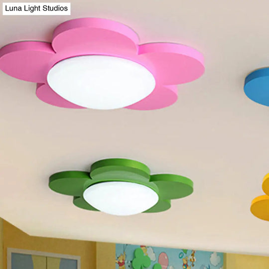 Kids Bedroom Macaron Flush Mount Ceiling Light With Floral Acrylic Shade