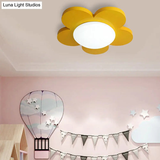 Kids Bedroom Macaron Flush Mount Ceiling Light With Floral Acrylic Shade