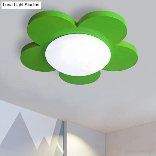 Kids Bedroom Macaron Flush Mount Ceiling Light With Floral Acrylic Shade