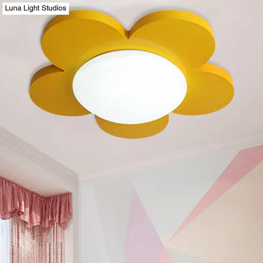 Kids Bedroom Macaron Flush Mount Ceiling Light With Floral Acrylic Shade