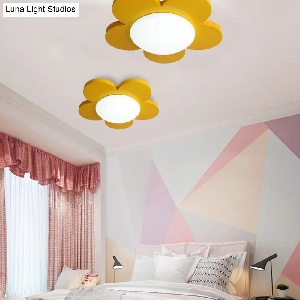 Kids Bedroom Macaron Flush Mount Ceiling Light With Floral Acrylic Shade