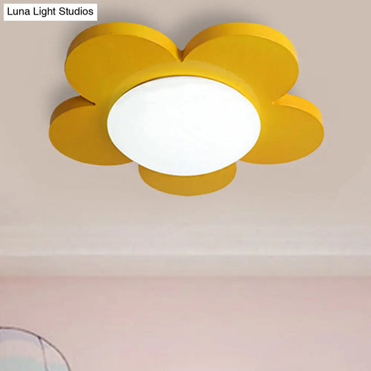 Kids Bedroom Macaron Flush Mount Ceiling Light With Floral Acrylic Shade Yellow / 14.5 White
