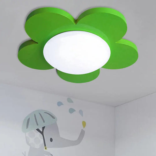 Kids Bedroom Macaron Flush Mount Ceiling Light With Floral Acrylic Shade Green / 14.5’ White