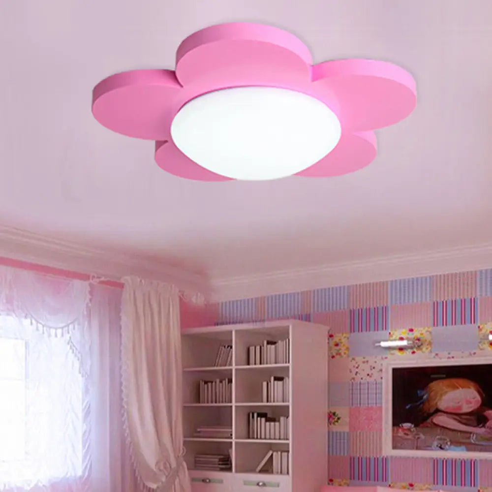 Kids Bedroom Macaron Flush Mount Ceiling Light With Floral Acrylic Shade Pink / 14.5’ White