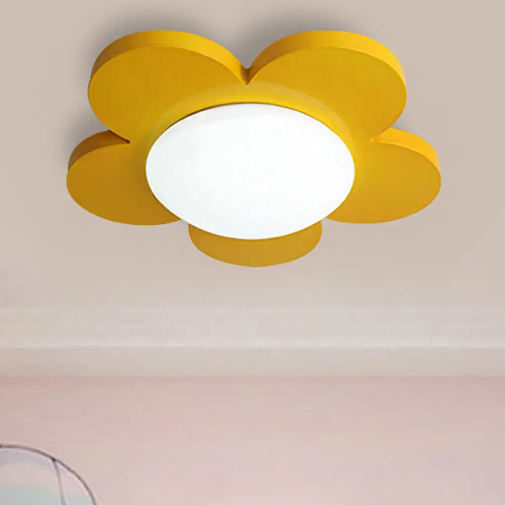 Kids Bedroom Macaron Flush Mount Ceiling Light With Floral Acrylic Shade Yellow / 14.5’ White