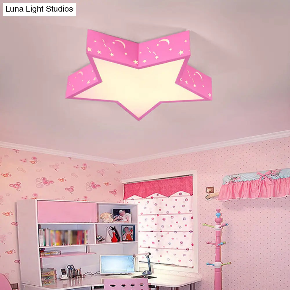 Kids Bedroom Metallic Star Flush Ceiling Light In Macaron Red Green And Pink - Led Flushmount