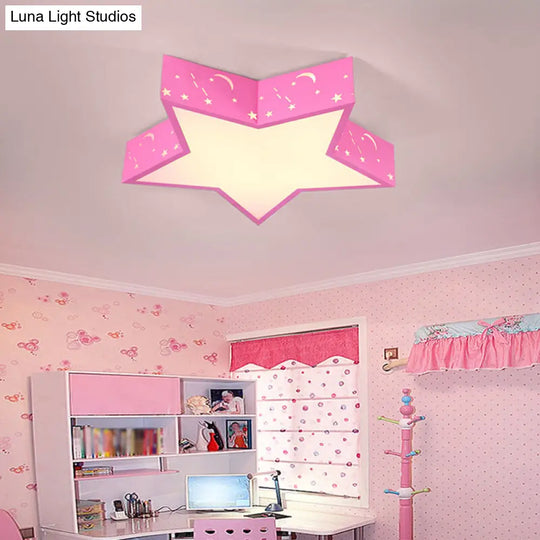 Kids Bedroom Metallic Star Flush Ceiling Light In Macaron Red Green And Pink - Led Flushmount