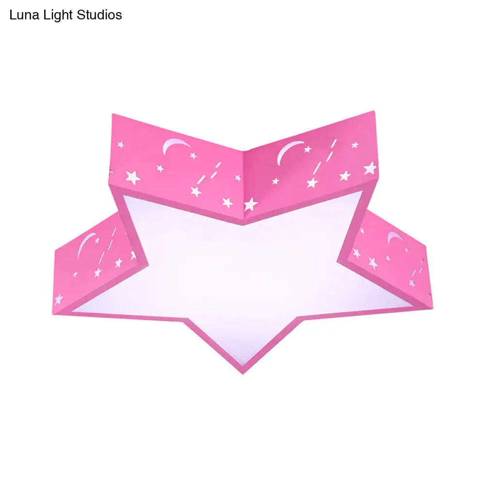 Kids Bedroom Metallic Star Flush Ceiling Light In Macaron Red Green And Pink - Led Flushmount