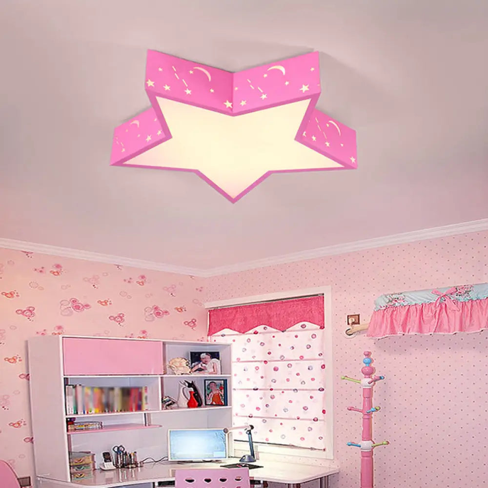 Kids Bedroom Metallic Star Flush Ceiling Light In Macaron Red Green And Pink - Led Flushmount