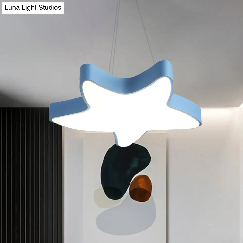 Kids Bedroom Pendant Ceiling Light - Asteroidea Led Hanging Lamp In Macaron Acrylic Pink/Yellow/Blue