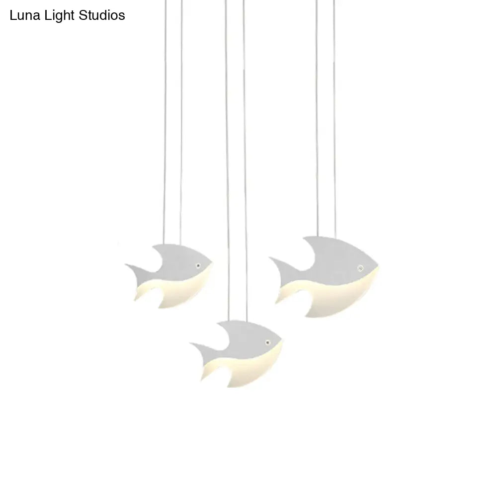 Kids Bedroom Pendant Light - Modern Metal Fixture With Cord And Fish Design White