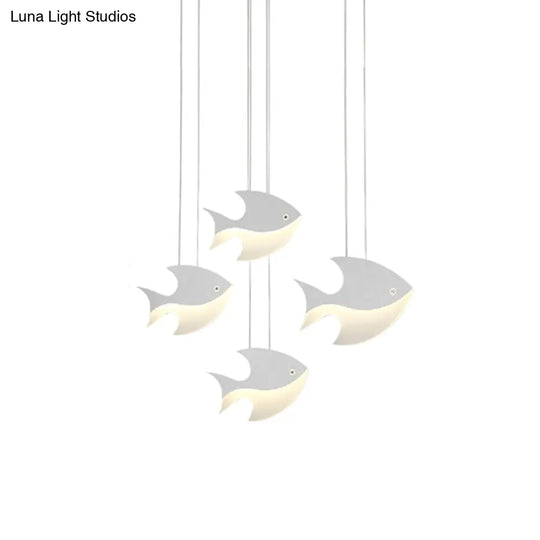 Kids Bedroom Pendant Light - Modern Metal Fixture With Cord And Fish Design White