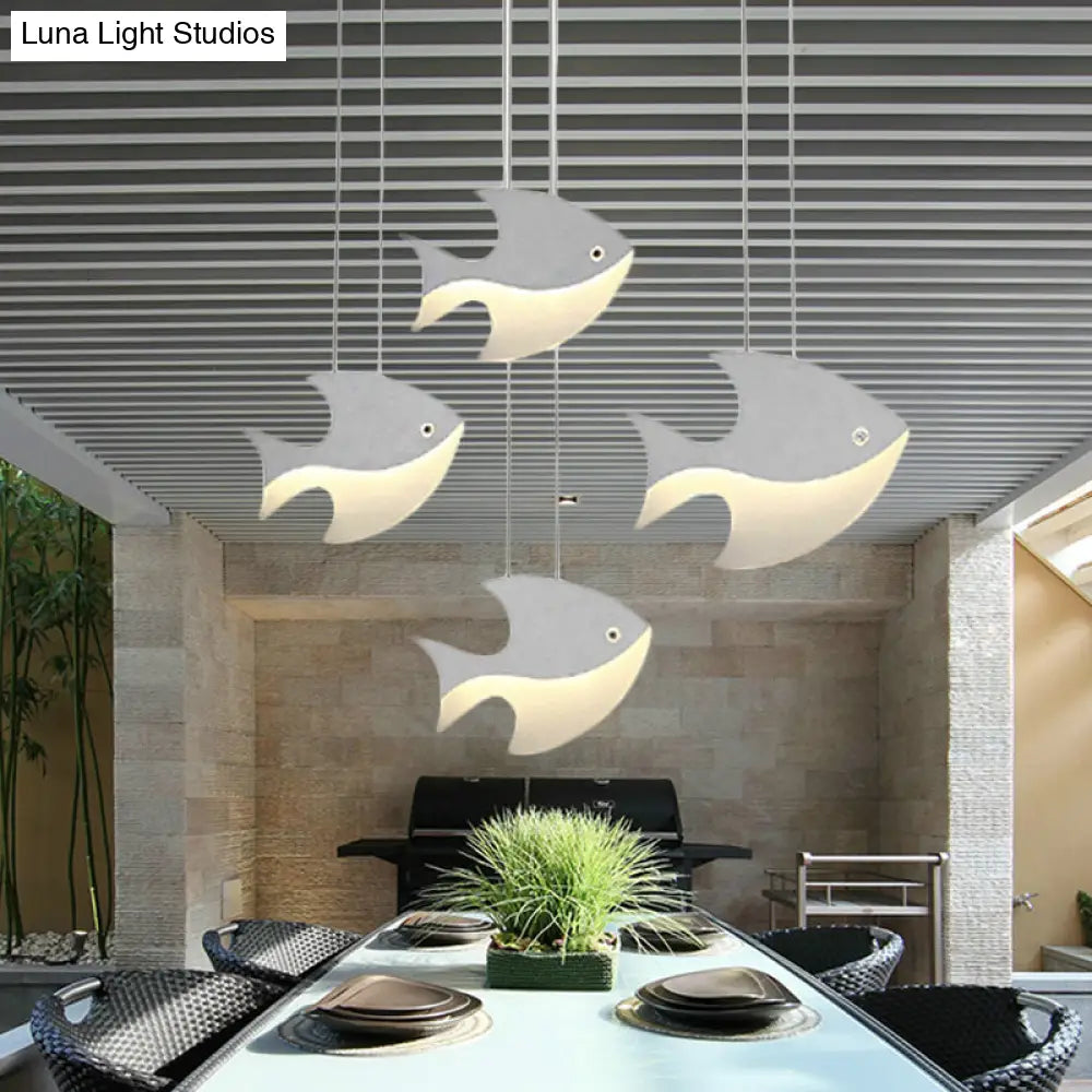 Kids Bedroom Pendant Light - Modern Metal Fixture With Cord And Fish Design White