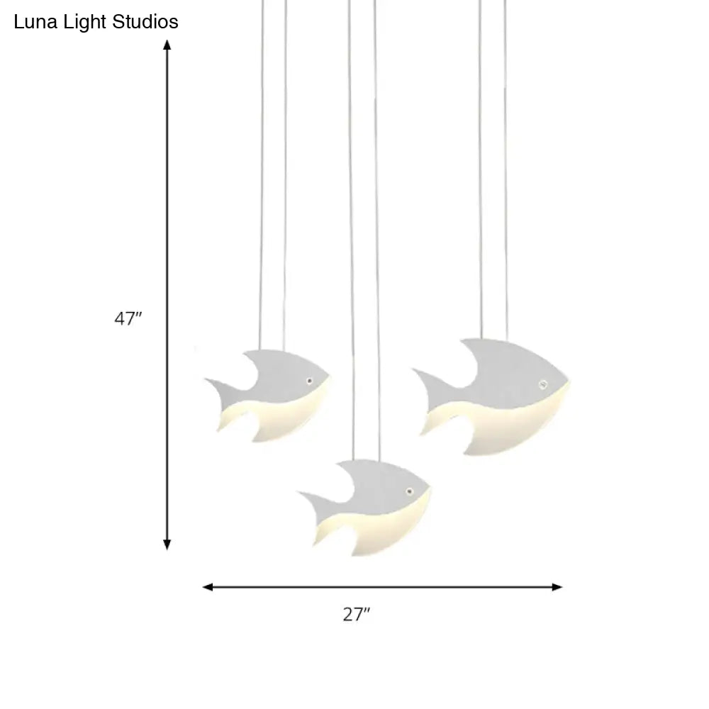 Kids Bedroom Pendant Light - Modern Metal Fixture With Cord And Fish Design White