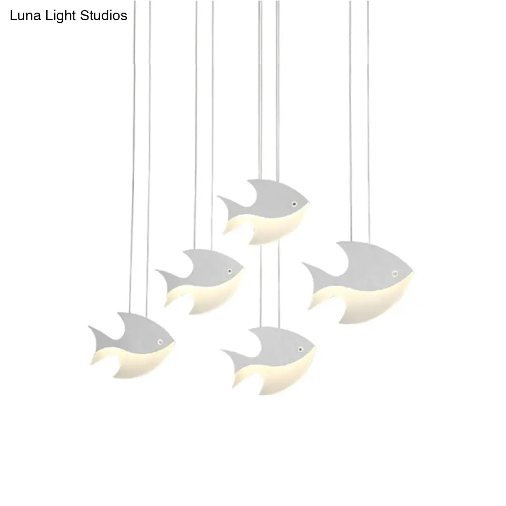 Kids Bedroom Pendant Light - Modern Metal Fixture With Cord And Fish Design White