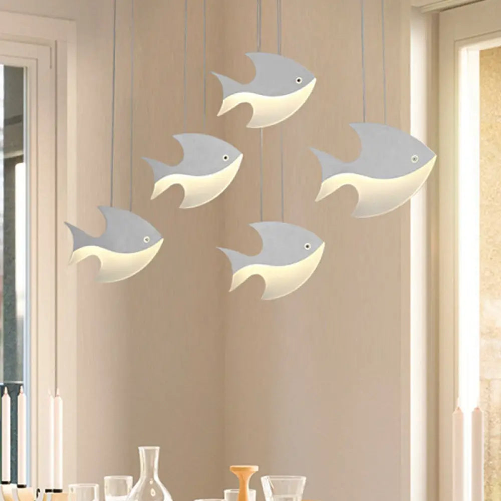 Kids Bedroom Pendant Light - Modern Metal Fixture With Cord And Fish Design White 5 /