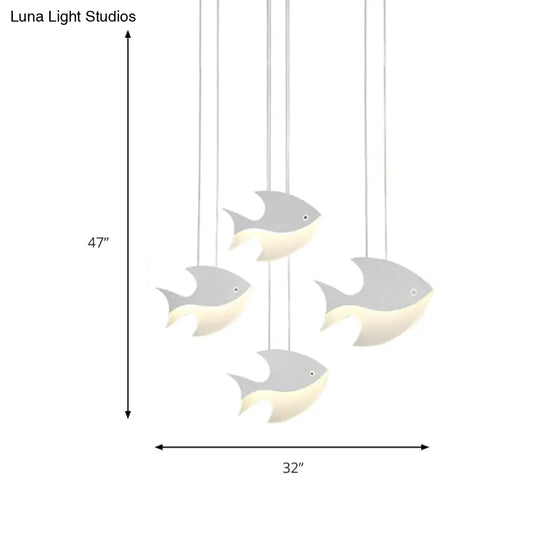 Kids Bedroom Pendant Light - Modern Metal Fixture With Cord And Fish Design White