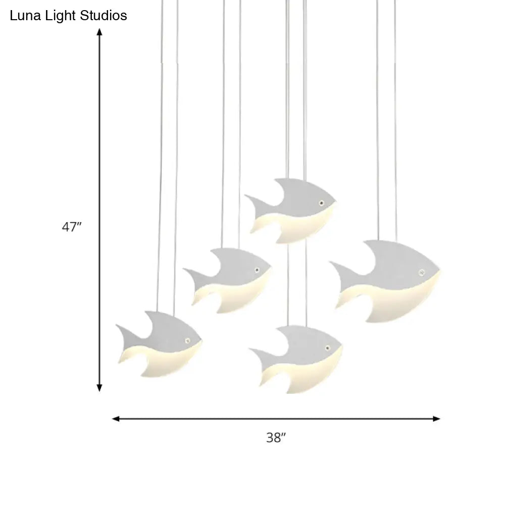 Kids Bedroom Pendant Light - Modern Metal Fixture With Cord And Fish Design White