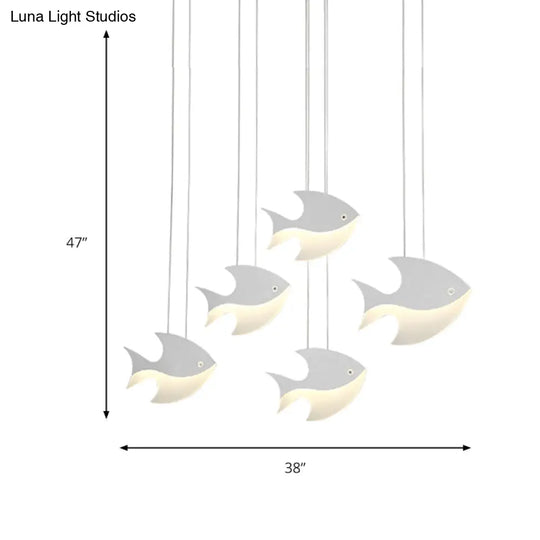 Kids Bedroom Pendant Light - Modern Metal Fixture With Cord And Fish Design White