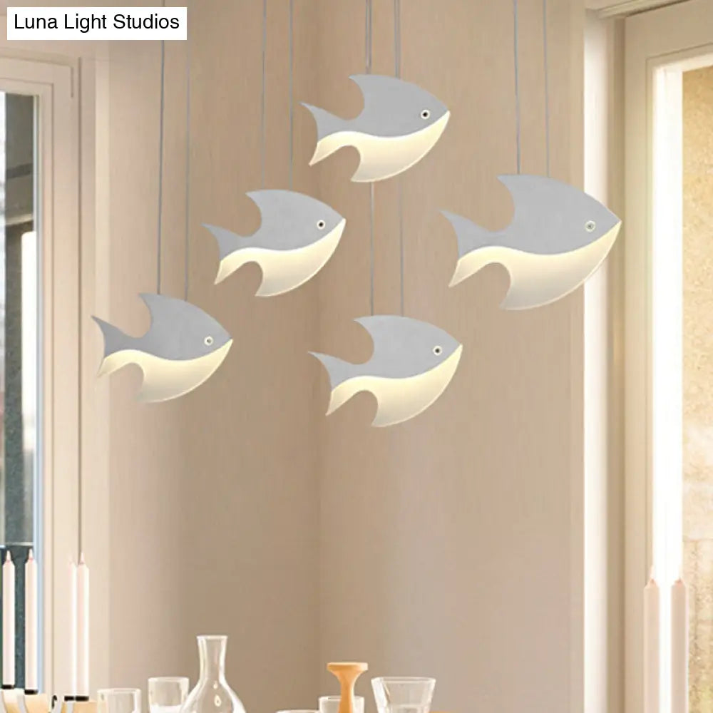 Kids Bedroom Pendant Light - Modern Metal Fixture With Cord And Fish Design White