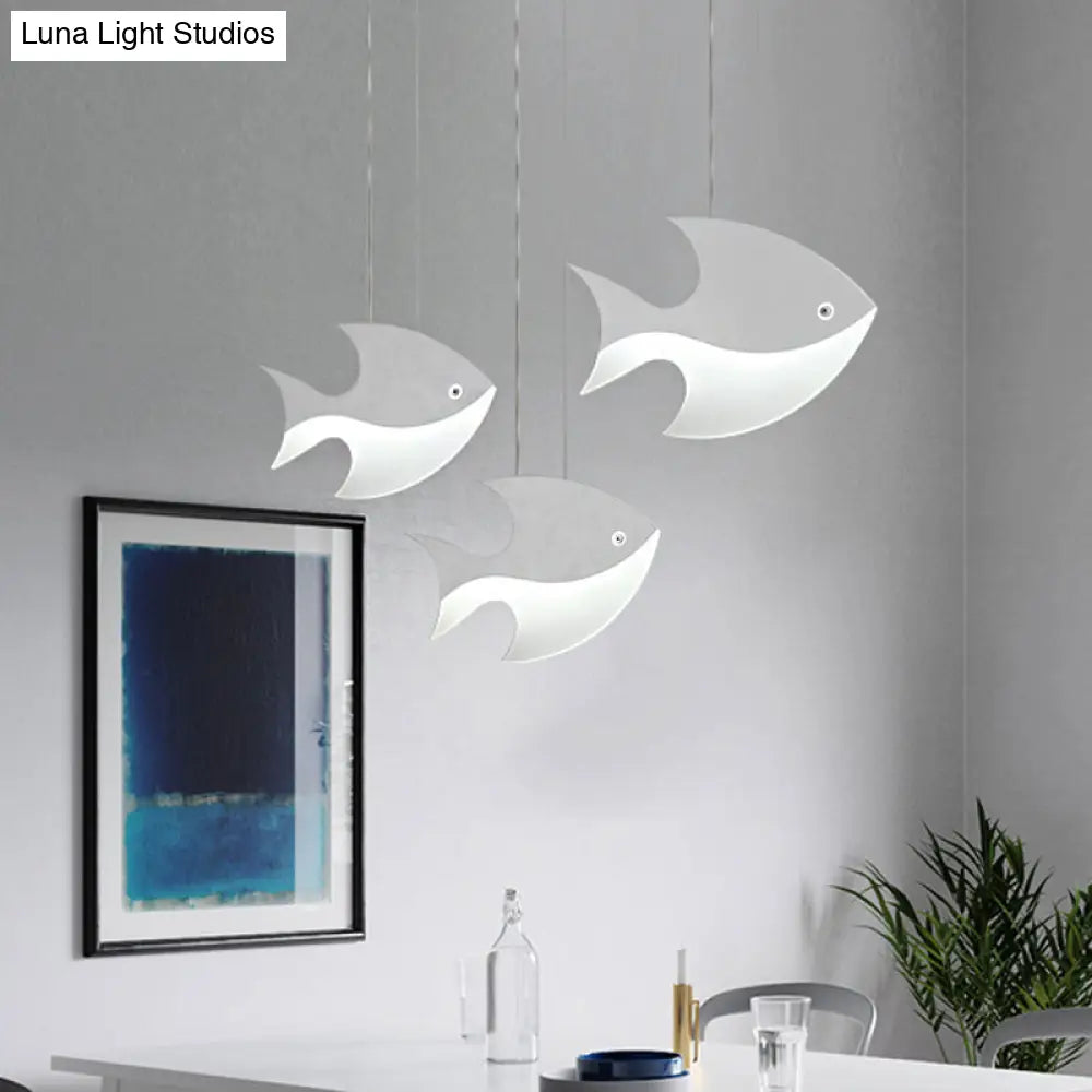 Kids Bedroom Pendant Light - Modern Metal Fixture With Cord And Fish Design White