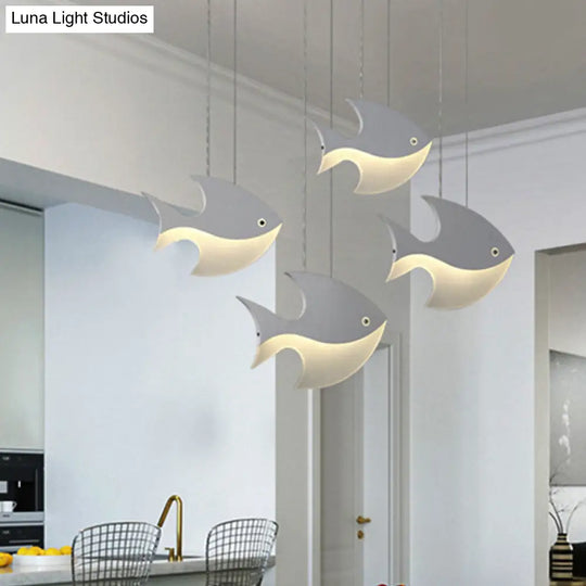 Kids Bedroom Pendant Light - Modern Metal Fixture With Cord And Fish Design White