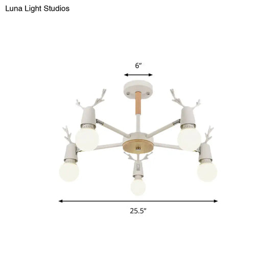 Kids Bedroom Semi Flush Ceiling Light With Modern Antler Decoration