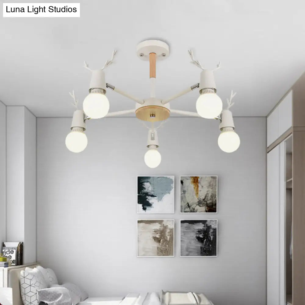 Kids Bedroom Semi Flush Ceiling Light With Modern Antler Decoration