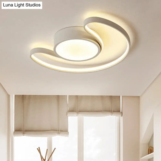 Kids Bedroom Simplistic Sun & Moon Led Ceiling Light - White Flushmount Style /