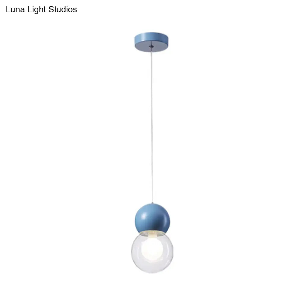 Kids Bedside Pendulum Light - Gourd Shape Milky Glass Macaron Ceiling Pendant Pink/Yellow/Blue