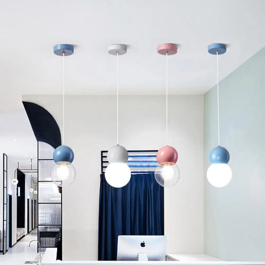 Kids Bedside Pendulum Light - Gourd Shape Milky Glass Macaron Ceiling Pendant Pink/Yellow/Blue White